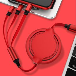 3-in-1 Cell Phone data cable mobile phone fast charging telescopic one tow three charging cable