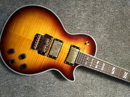 Top Quality G Les Rosewood fingerboard Floyd Rose Tremolo Black LP Custom Electric Guitar Golden Hardware