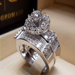 Fashion Women's wear ring set white diamond inlaid with 100% S925 sterling silver wedding ring for women and men's anniversar Wdhv