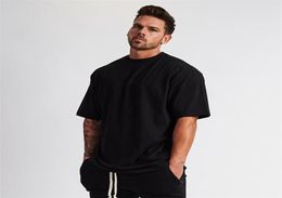 Plain Gym Clothing Fitness Wear Oversized T Shirt Men Hip Hop Sportswear Loose Short Sleeve Tshirt Muscle Bodybuilding Tshirt 2108985294