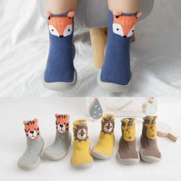 First Walkers New Spring Baby Toddler Shoes Baby Shoes Non-slip Fox Tiger Thickening Shoes Sock Floor Shoes Foot Socks Animal Style Tz05 Q240525
