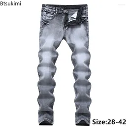 Men's Jeans 2024 Plus Size Grey Fashion Casual Slim Fit Small Feet Long Pants Trend Versatile Stretch Denim Trousers For Men