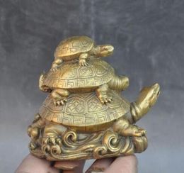 China Feng Shui Brass longevity Animal 3 Turtle tortoise auspicious Lucky Statue4132452