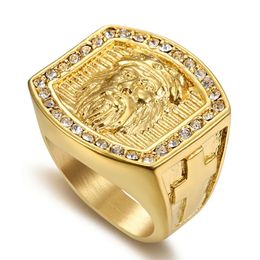 Hip Hop Jewellery Iced Out Jesus Cross Ring 14K Gold Rings For Men Religious Jewellery Dropshipping Bague homme