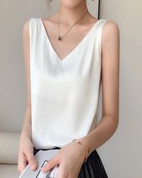Women Silk TShirt Tops Strap Halter V Neck Basic Cami Sleeveless Satin Silk Tank Top Summer Camisole Plus Size9942434