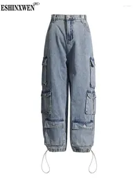 Women's Jeans Eshin Denim Blue High Waist Patchwork Pockets Pants For Women 2024 Summer Fashion Female Spliced Elegant TH7121