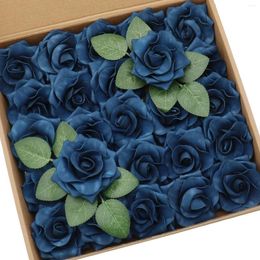 Decorative Flowers D-Seven Artificial Foam 25/50pcs Navy Blue Petite Avalanche Rose W/Stem For DIY Wedding Floral Centrepiece Cake Decor