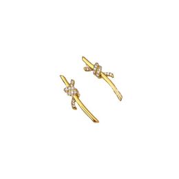 Designer Brand Knot Earrings Womens Light Luxury 18K Gold Rope Rose Pure Silver Bow J489