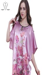 Whole2016 Top Promotion Summer Style Silk Robe Longue Pajamas For Women Natural Satin Ladies Sleep Top 580601468658