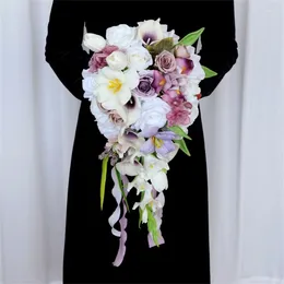 Decorative Flowers Wedding Bouquets With Ribbon Artificial Flower Bridal For Decorations Ceremony Anniversary Valentines