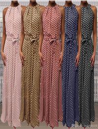 Dot Printing Long Dress Женщины без рукавов. Healter Sece Coffee Casual платья Lady Summer Beach Party Surdress vestidos 8120593