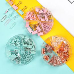 72Pcs Color Binder Clips Paper Clips Push Pin Set Rose Gold Push Pins Cute Stationery for Office Accessories School Supplies