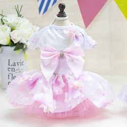 Dog Apparel Pet Flower Fairy Princess Dress Bow Gauze Skirt Puppy Cute Pengpeng Spring Summer Clothing Breathable