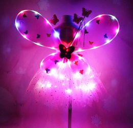 Girl LED Butterfly Wings Set with Glow Tutu Skirt Fairy Wand Headband Fairy Princess Light Up Party Carnival Costume gift 28T7459385