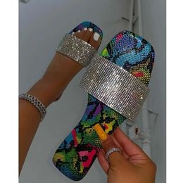 Beach Summer Open Rhinestone Slippers Fashion Toe Flat Sandals Outdoor Casual Women's Shoes Plus Si 6bc