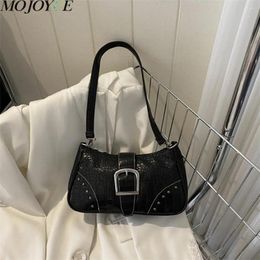 Shoulder Bags Vintage Rivet Women Y2K Ladies Underarm Bag Fashion Chain Small Handbags PU Leather Female Tote Purse Clutch