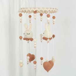 Mobiles# Handmade crochet baby bell toys knitted rabbit newborn crib hanging room decoration Q240525