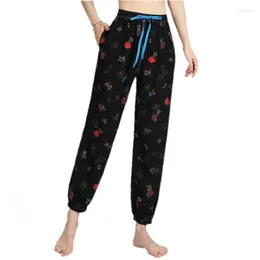 Women's Sleepwear 2024 Spring Women Soft Modal Sleep Bottoms Female Plus Size Black Night Trousers Home Pants Ladies Flower Print Lounge