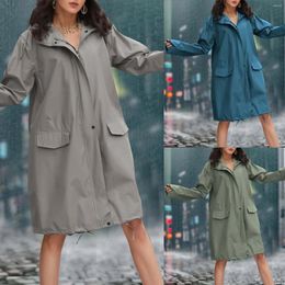 Women's Jackets Womens Rain Jacket With Hood Lightweight Long Sleeve Windbreaker Zip Up Drawstring Raincoat Pockets Windbreakers