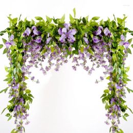 Decorative Flowers Simulated Wisteria Flower Strips Artificial Canes Wedding Arch Decoration Fake Plant Leaf Rattan Ivy Wall