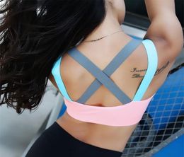 TopPick Sport Shirt Women Running Sport Tshirt Gym Shirt Women Stitching Color Yoga Top Sports Bra Top Fitness Women Sport Bra9183083