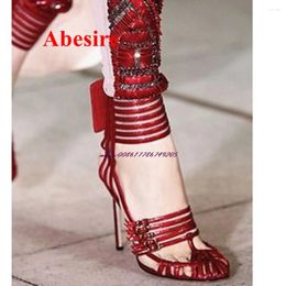 Dress Shoes Round Toe Multi-Belt Buckle Sandals Hollow Out Stiletto Heel High Summer Mirror Fashion Women Open