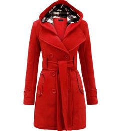 New Arrival Autumn Winter Style Overcoat Solid Long Sleeve Slash Wool Blend Coat Casual Double Breasted Hooded Jacket Coat KS0216142794