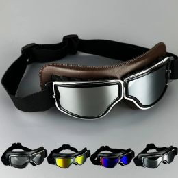 Retro Motorcycle Goggles Vintage Scooter Pilot Leather Glasses Windproof UV Sunglasses Outdoor Bicycle Cycling Ski Goggles