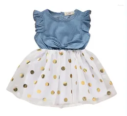 Girl Dresses 2024 Fashion Kids Baby Girls Tutu Princess Sweet Sleeve Denim Patchwork Polka Dots Sundress Clothes Holiday 1-6Y