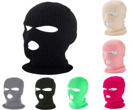 Fluorescent Threehole Cap designer Party Masks Knitted Headgear Winter Skimask Keep Windproof Full Face Cover Warm Tactical Hat1445933