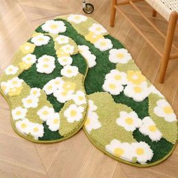 Carpets INS Green Moss And Flower Soft Bedroom Carpet Cute Children's Bedside Rug Kids Non-Slip Baby Playmats Floor Mat Living Room Mats