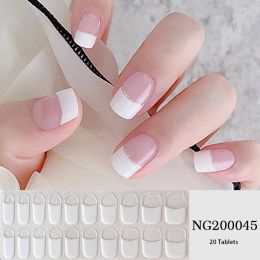 20Tips White French Gel Nail Strips Patch Sliders UV/LED Lamp Cured Adhesive Long Lasting Full Cover Gel Nail Stcikers Manicu