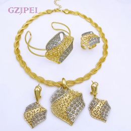 Elegant Italian Dubai Jewelry Sets Luxury Design Full Set Party Jewelry Two Tone Necklace Earrings Bracelet And Ring