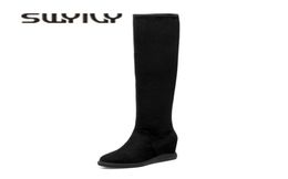 Swyivy allunga sopra il ginocchio stivali da neve alti donna cuneo autunno inverno inverno caldo velluto lady scarpe stivali da neve2011038256041