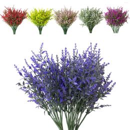 Decorative Flowers 12 Bundles Artificial Lavender Plants With 7 Flexible Stems 14inch UV Resistant Faux Outdoor Plastic