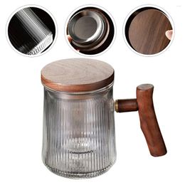 Wine Glasses Vertical Stripe Tea Cup Steeping With Lid Clear Coffee Mug Mugs Infuser And Pretty Strainer Espresso Glass Tumbler Wooden Cover