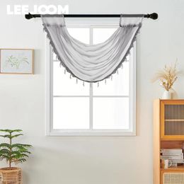 Curtain LEEJOOM Solid Valance Small Window Sheer Voile Tulle With Tassel Home Decor Rod Pocket Customised 1PC