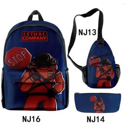 Backpack Hip Hop Novelty Cool Lethal Company 3D Print 3pcs/Set Pupil School Bags Travel Laptop Chest Bag Pencil Case