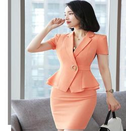 Two Piece Dress Formal Uniform Styles Blazers Suits With Tops And Skirt For Ladies ice Work Wear Professional Summer Blazer Sets6173850