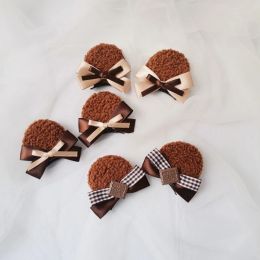 1 Pair Handmade Faux Fur Round Bear Ears Hair Clip Sweet Bowknot Animal Hairpins Anime Lolita Kawaii Cosplay Barrettes