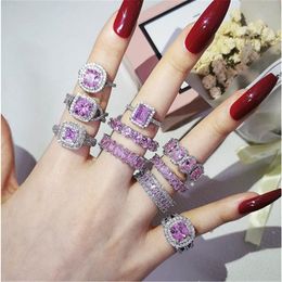 15 Styles Lady Pink Zircon Ring White Gold Filled Engagement Wedding Band Rings for Women Bridal Birthday Party Jewelry Gift Ientt