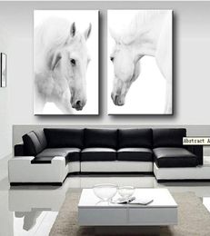 2 Panels White Horse Wall Art Pictures Painting Wall Art for Living Room Home Decor No Frame6141510