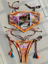 Printed Crop Top Bikini Women Bikinis Brazilian Swimwear Female Swimsuit Two-pieces Bikini Set High Cut Bathing Suit Swim 240518