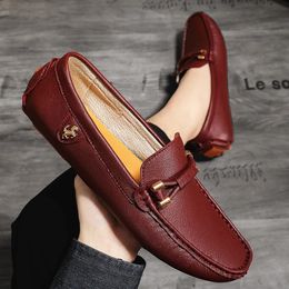 YRZL Loafers for Men Casual Leather Shoes Mens Moccasins Breathable Slip on Wine Red Big Size 48 Driving 240524