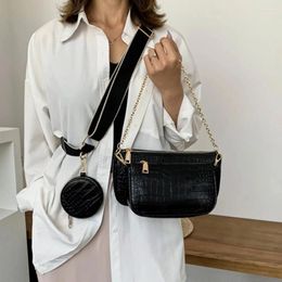 Bag Fashion Chains Alligator Crossbody Bags For Women Designer Wide Strap Shoulder Luxury Pu Leather Messenger 3 Set
