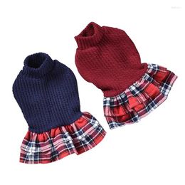 Dog Apparel Puppy Clothes Spring Autumn Dress For Dogs Knitted Weeding Chihuahua Plaid Skirt Red Dresses Sweater Small Pitbull