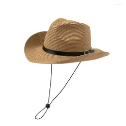 Berets Chain Strap Straw Fedora Hat Embellished Beach Hats Belt For Women Woven Sun Summer Holidaty Panama Men Jazz