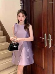 Abiti casuali Celebrità Lady Elegante Fiore 3D Ock Mini vestito Summer Fashion Beige Purple Parte