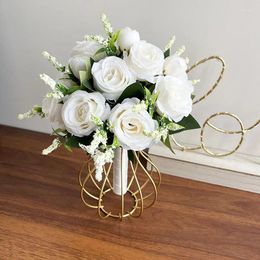 Wedding Flowers Bridesmaids Flower Girl Bouquet Bride Accessories White Silk Roses Artificial Marriage Party Table Decoration