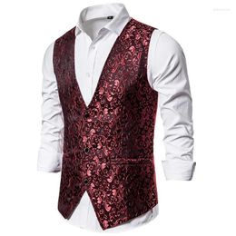 Men's Vests Classic Jacquard Suit Vest In Red/gold/black Fashionable Luxury Wedding Party Casual